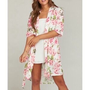 Show Me Your Mumu Brie Belted Robe One Size Floral Pink Wrap Wedding Comfort EUC